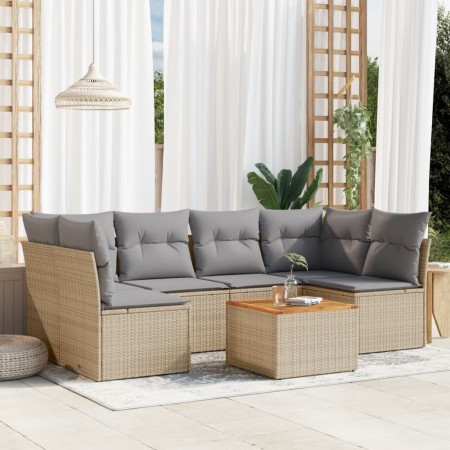 Set aus 7-teiligen Gartensofas und Kissen, synthetisches Rattan, beige von , Gartensets - Ref: Foro24-3223560, Preis: 428,24 ...