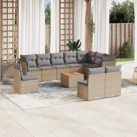 Set de sofás de jardín 11pzas con cojines ratán sintético beige de , Conjuntos de jardín - Ref: Foro24-3223700, Precio: 688,9...