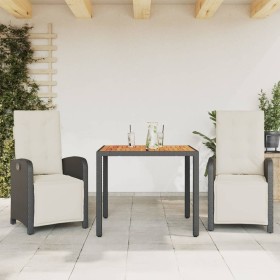 Small table and chairs with 3 black synthetic rattan cushions. by , Garden sets - Ref: Foro24-3212468, Price: 407,79 €, Disco...