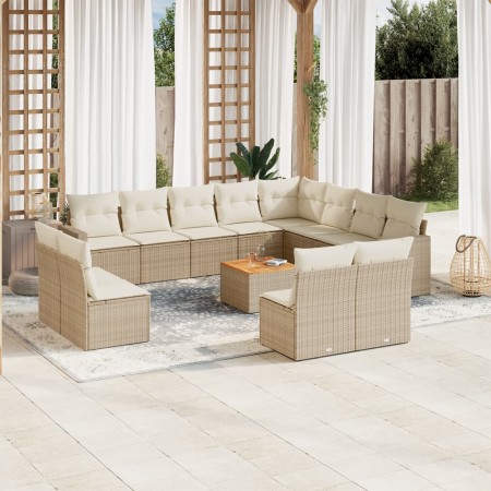 Gartensofa-Set mit Kissen, 13-teilig, beiges synthetisches Rattan von , Modulare Sofas für den Außenbereich - Ref: Foro24-322...