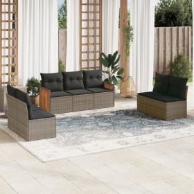 Set de sofás de jardín 7 piezas con cojines ratán PE gris de , Conjuntos de jardín - Ref: Foro24-3259960, Precio: 455,07 €, D...