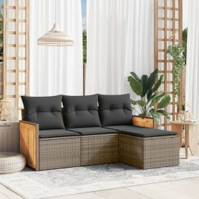 Garden sofa set 4 pieces with gray synthetic rattan cushions by , Garden sets - Ref: Foro24-3259988, Price: 296,04 €, Discoun...