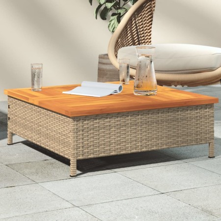 Garden table made of beige rattan and acacia wood, measuring 70x70x25 cm. by , Garden tables - Ref: Foro24-3281631, Price: 84...