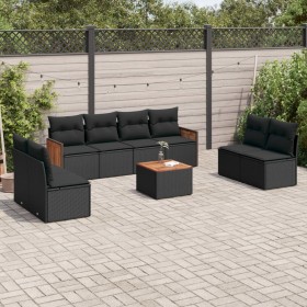 Set aus 8-teiligen Gartensofas und Kissen Kunstrattan schwarz von , Gartensets - Ref: Foro24-3259976, Preis: 533,71 €, Rabatt: %