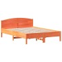 Bed frame with wax brown pine wood headboard 160x200 cm by , Beds and slatted bases - Ref: Foro24-3216196, Price: 205,31 €, D...