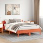 Bed frame with wax brown pine wood headboard 160x200 cm by , Beds and slatted bases - Ref: Foro24-3216196, Price: 205,31 €, D...