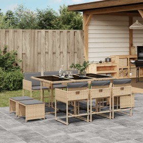 11-teiliges Garten-Esszimmerset mit beigen synthetischen Rattankissen von , Gartensets - Ref: Foro24-3211332, Preis: 524,87 €...