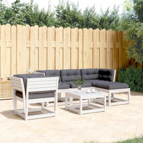 Garden furniture set 5 pieces with solid pine wood and white cushions by , Garden sets - Ref: Foro24-3216921, Price: 580,78 €...