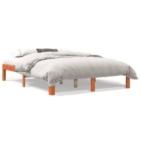 Solid pine wood bed frame in brown wax finish 135x190 cm by , Beds and slatted bases - Ref: Foro24-844166, Price: 119,99 €, D...