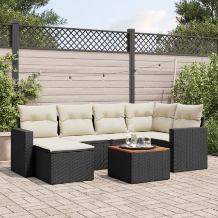 7-teiliges Garten-Esszimmerset und Kissen synthetisches Rattan schwarz von , Modulare Sofas für den Außenbereich - Ref: Foro2...