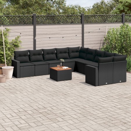 Set mit 11 Stück Gartensofas und Kissen synthetisches Rattan schwarz von , Modulare Sofas für den Außenbereich - Ref: Foro24-...