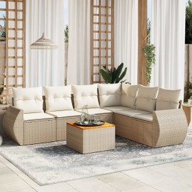 Set of 7-piece garden sofas and beige synthetic rattan cushions by , Garden sets - Ref: Foro24-3257353, Price: 533,65 €, Disc...