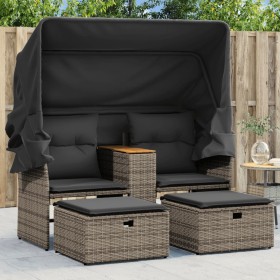 2-Sitzer Gartensofa mit Markise und Hockern PE Rattangrau von , Outdoor-Sofas - Ref: Foro24-365801, Preis: 369,99 €, Rabatt: %