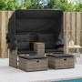 2-seater garden sofa with canopy and gray PE rattan stools by , Outdoor sofas - Ref: Foro24-365801, Price: 369,24 €, Discount: %