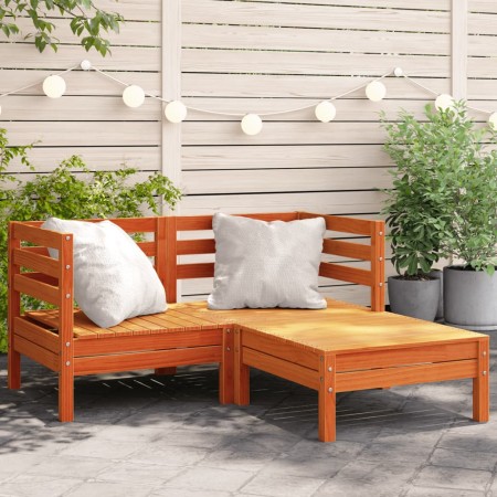 2-Sitzer Gartensofa mit Fußstütze Zirbenholz wachsbraun von , Modulare Sofas für den Außenbereich - Ref: Foro24-838023, Preis...