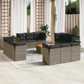 Set of garden sofas with 13 pieces of gray synthetic rattan cushions by , Garden sets - Ref: Foro24-3255871, Price: 860,20 €,...