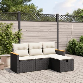 4-piece garden sofa set with black synthetic rattan cushions by , Garden sets - Ref: Foro24-3265270, Price: 242,63 €, Discoun...