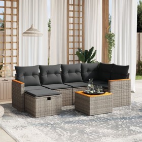 7-piece garden sofa set with gray PE rattan cushions by , Garden sets - Ref: Foro24-3265309, Price: 442,03 €, Discount: %