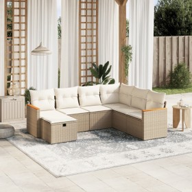 Set of 7-piece garden sofas and beige synthetic rattan cushions by , Garden sets - Ref: Foro24-3265328, Price: 543,69 €, Disc...