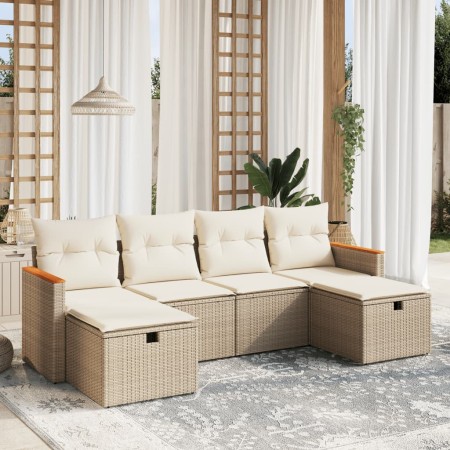 Garden sofa set with 6-piece synthetic rattan beige cushions by , Garden sets - Ref: Foro24-3265342, Price: 454,99 €, Discoun...