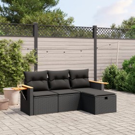 4-piece garden sofa set with black synthetic rattan cushions by , Garden sets - Ref: Foro24-3265486, Price: 265,06 €, Discoun...