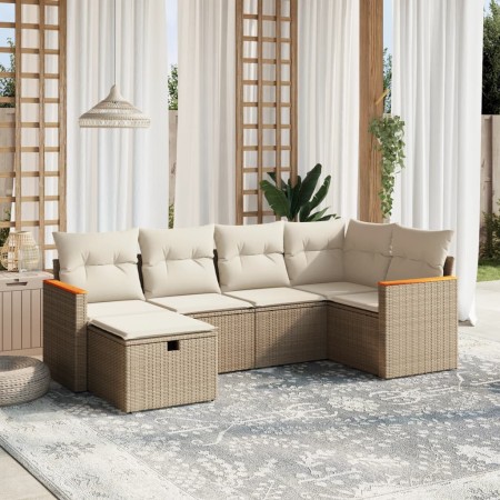 Garden sofa set with 6-piece synthetic rattan beige cushions by , Garden sets - Ref: Foro24-3265300, Price: 520,38 €, Discoun...