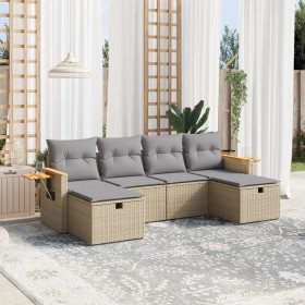 Garden sofa set with beige mixed cushions, 6 pieces, PE rattan. by , Garden sets - Ref: Foro24-3265560, Price: 390,14 €, Disc...