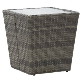 Mesa de centro ratán PE y vidrio templado gris 41,5x41,5x43 cm de vidaXL, Mesas de jardín - Ref: Foro24-46196, Precio: 56,94 ...