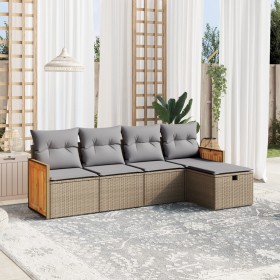 Garden sofa set with beige mixed cushions, 5 pieces, PE rattan. by , Garden sets - Ref: Foro24-3265721, Price: 347,29 €, Disc...