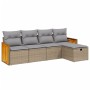 Garden sofa set with beige mixed cushions, 5 pieces, PE rattan. by , Garden sets - Ref: Foro24-3265721, Price: 345,71 €, Disc...