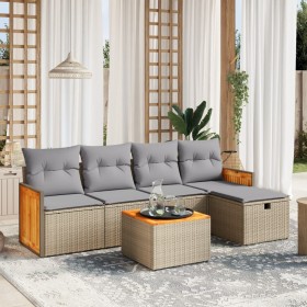 Garden sofa set with beige mixed cushions, 6 pieces, PE rattan. by , Garden sets - Ref: Foro24-3265728, Price: 388,99 €, Disc...