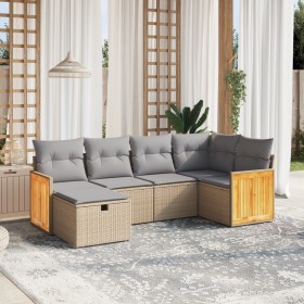 Garden sofa set with beige mixed cushions, 6 pieces, PE rattan. by , Garden sets - Ref: Foro24-3265735, Price: 431,15 €, Disc...