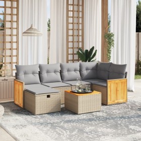 Garden sofa set with beige mixed cushions, 7 pieces, PE rattan. by , Garden sets - Ref: Foro24-3265742, Price: 474,99 €, Disc...