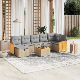 Garden sofa set with beige mixed cushions, 8 pieces, PE rattan. by , Garden sets - Ref: Foro24-3265756, Price: 538,99 €, Disc...