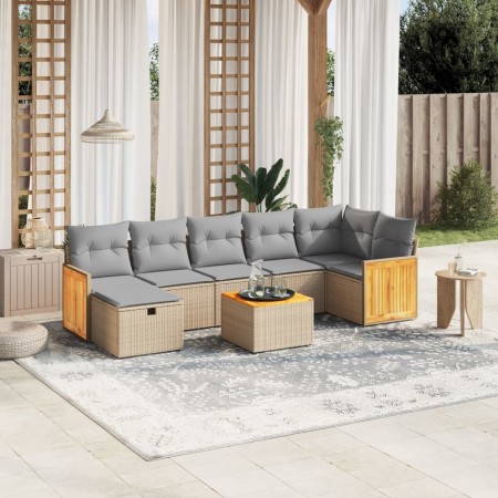 Garden sofa set with beige mixed cushions, 8 pieces, PE rattan. by , Garden sets - Ref: Foro24-3265756, Price: 550,28 €, Disc...