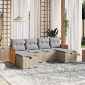 Garden sofa set with beige mixed cushions, 6 pieces, PE rattan. by , Garden sets - Ref: Foro24-3265777, Price: 398,95 €, Disc...