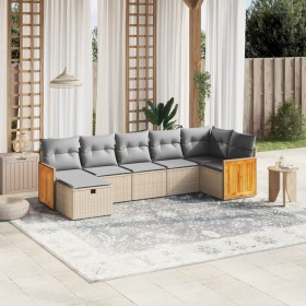 Garden sofa set with beige mixed cushions, 7 pieces, PE rattan. by , Garden sets - Ref: Foro24-3265749, Price: 502,67 €, Disc...