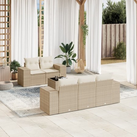 Juego de sofás jardín con cojines 6 pzas ratán sintético beige de , Sofás modulares de exterior - Ref: Foro24-3222297, Precio...