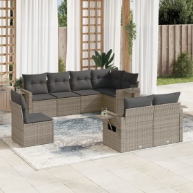 Garden sofa set 8 pieces and gray synthetic rattan cushions by , Garden sets - Ref: Foro24-3220439, Price: 623,68 €, Discount: %