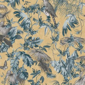 DUTCH WALLCOVERINGS Blue and gold leaves and birds wallpaper by DUTCH WALLCOVERINGS, Painted paper - Ref: Foro24-426240, Pric...