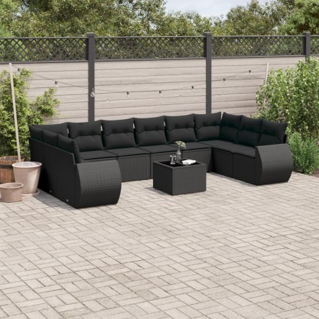 Set de sofás de jardín 11 pzas y cojines ratán sintético negro de , Sofás modulares de exterior - Ref: Foro24-3221874, Precio...