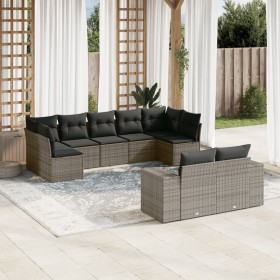 Garden furniture set 9 pieces and gray synthetic rattan cushions by , Garden sets - Ref: Foro24-3223019, Price: 609,22 €, Dis...