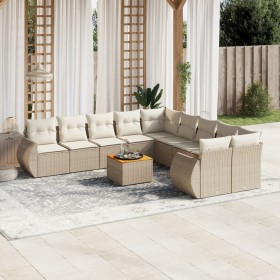 Set de sofás de jardín 11pzas con cojines ratán sintético beige de , Conjuntos de jardín - Ref: Foro24-3225197, Precio: 914,9...