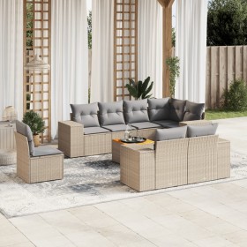 Set de sofás de jardín 9 pzas con cojines ratán sintético beige de , Conjuntos de jardín - Ref: Foro24-3225541, Precio: 679,9...