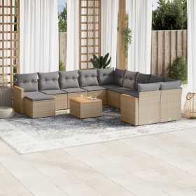 Garden sofa set with beige mixed cushions, 12 pieces, PE rattan. by , Garden sets - Ref: Foro24-3226577, Price: 767,99 €, Dis...