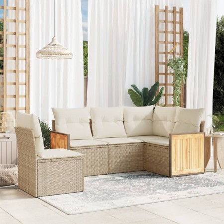 Set Gartensofas mit Kissen 5 Stück synthetisches Rattan beige von , Gartensets - Ref: Foro24-3227654, Preis: 450,02 €, Rabatt: %