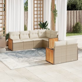 Set of 7-piece garden sofas and beige synthetic rattan cushions by , Garden sets - Ref: Foro24-3227822, Price: 641,28 €, Disc...