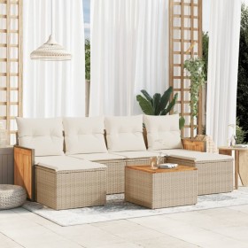 Set of 7-piece garden sofas and beige synthetic rattan cushions by , Garden sets - Ref: Foro24-3227906, Price: 481,99 €, Disc...