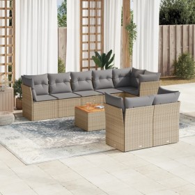 Garden sofa set with beige mixed cushions, 9 pieces, PE rattan. by , Garden sets - Ref: Foro24-3256066, Price: 617,99 €, Disc...