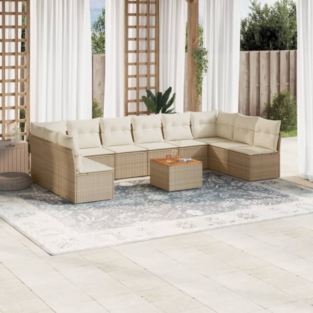 Set de sofás de jardín 11pzas con cojines ratán sintético beige de , Conjuntos de jardín - Ref: Foro24-3256128, Precio: 771,9...